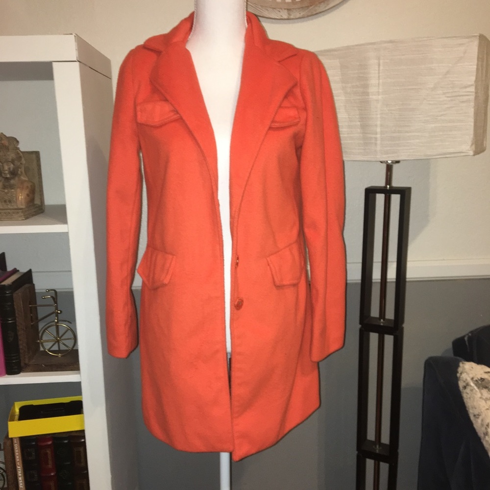 Orange Button Up Winter Fall Peacoat Jacket